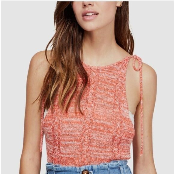 NEW Free People Orange Cropped Knit Shoulder Tie Tank Size XS - Picture 1 of 6